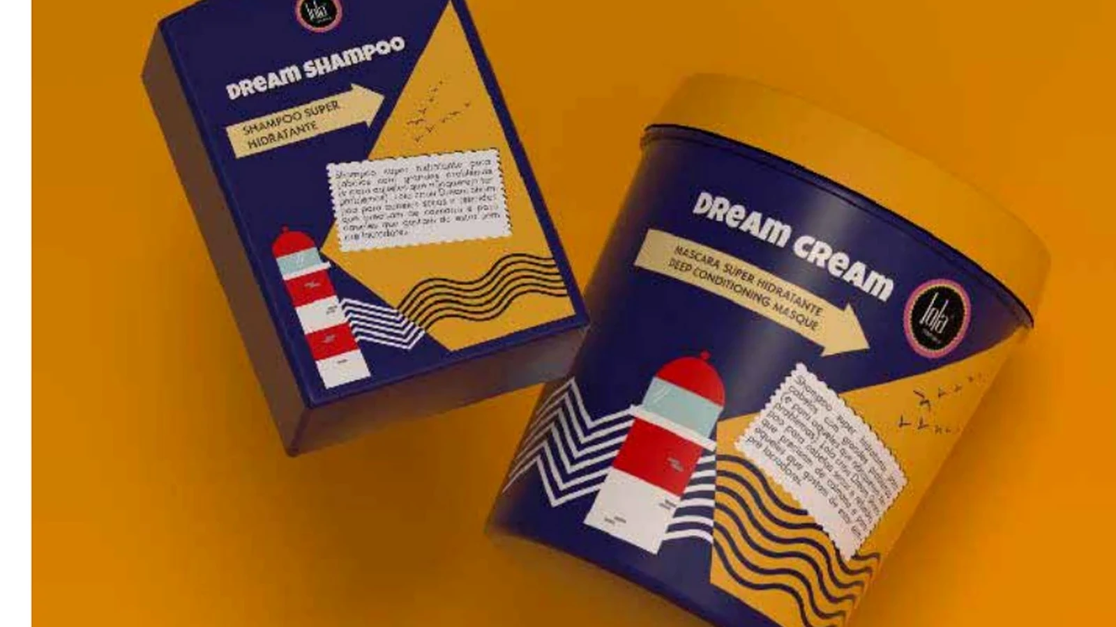 LOLA hair-care packaging artwork for shampoo and conditioning cream