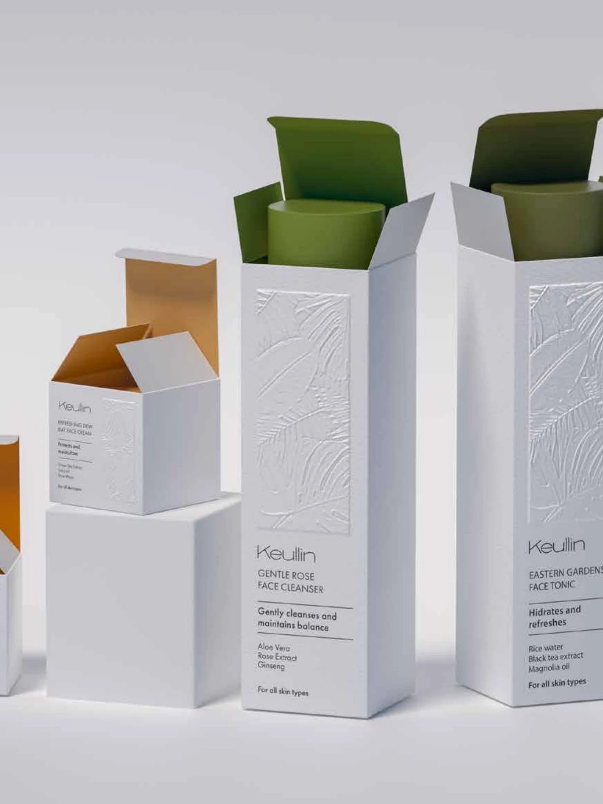 KEULLIN range development showing containers, cartons and modular product platforms