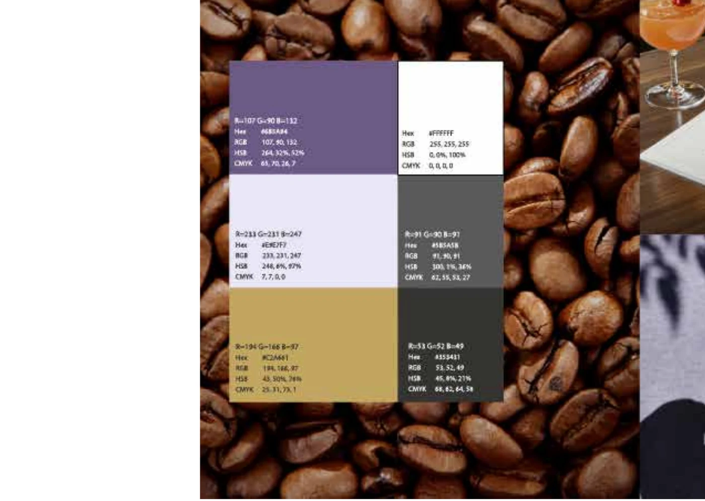 LAVNDER Café colour palette displayed over coffee beans